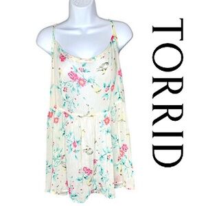 Torrid Off White Ivory Sheer V Neck Floral Babydoll Blouse Womens Sz 5 EUC!